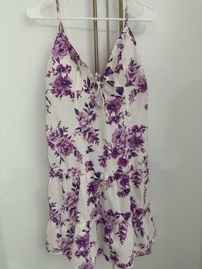 White & Purple Floral Tie-Front Sundress size M